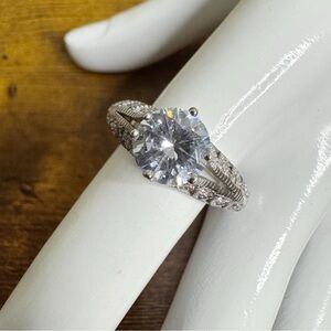 Silver 925 Split Shank CZ Solitaire Engagement Ring size 9